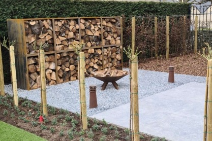 vuurschaal compact cubico houtopslag
