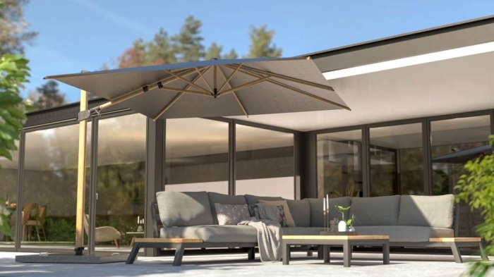 Siesta woodlook parasol 3x3m overhangend Semperfi
