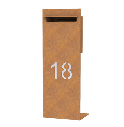 Kanzi brievenbus in cortenstaal semperfi huisnummer ingewerkt